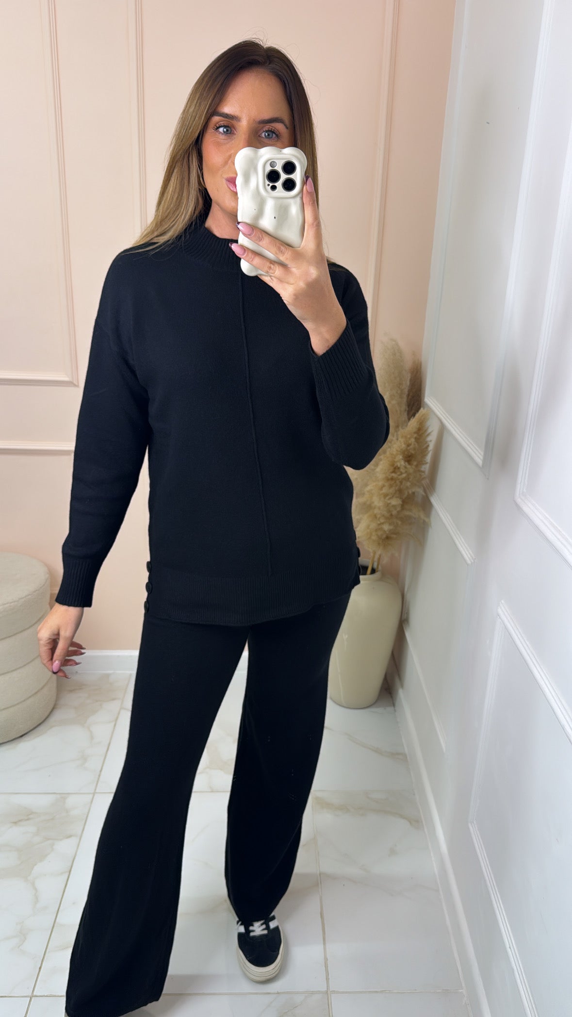 FREYA black fine knit button detail lounge set