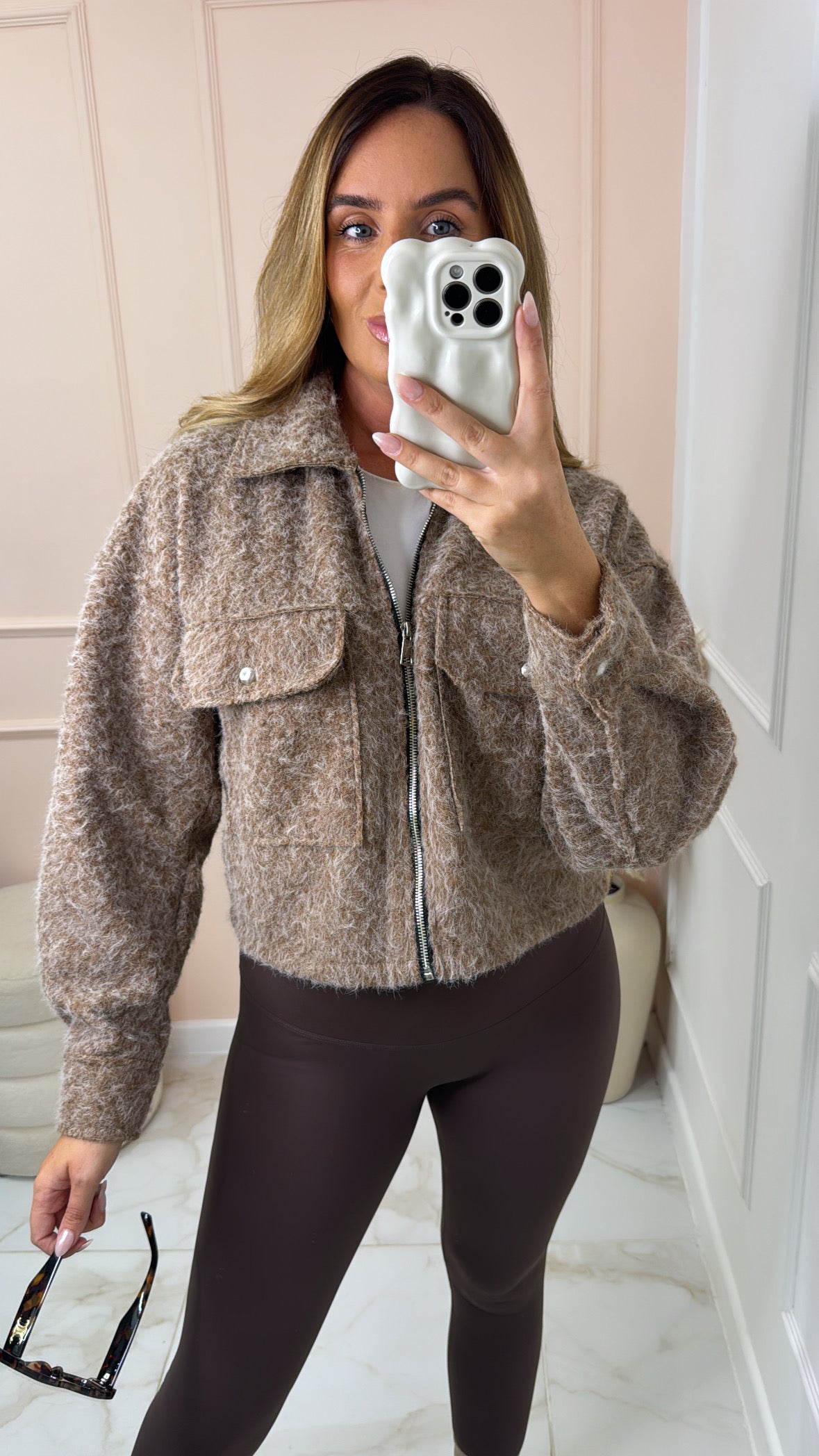 JAYLA camel cropped zip up jacket