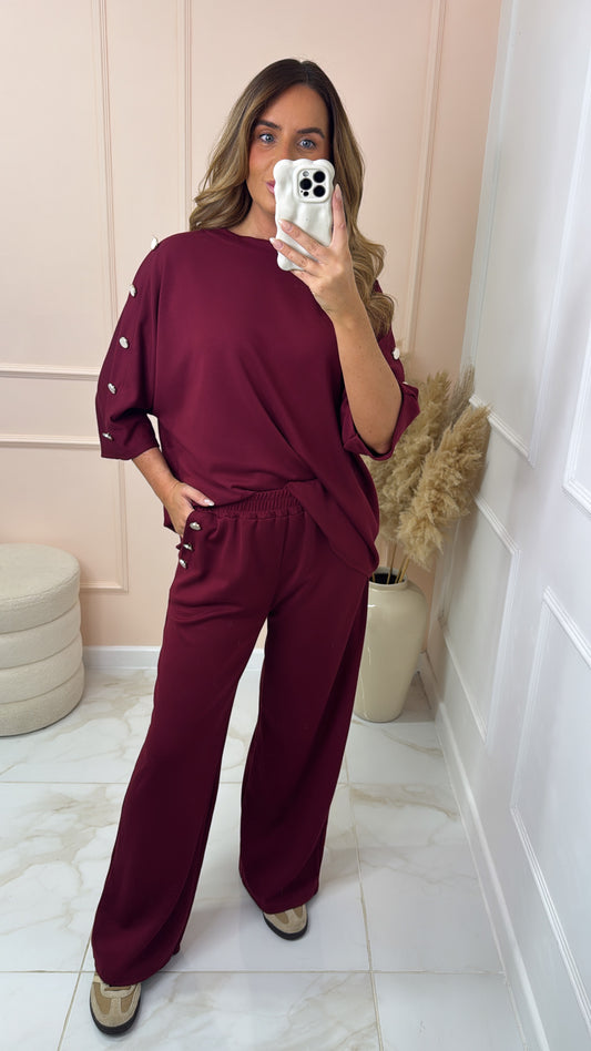 DARYL burgundy soft touch button lounge set
