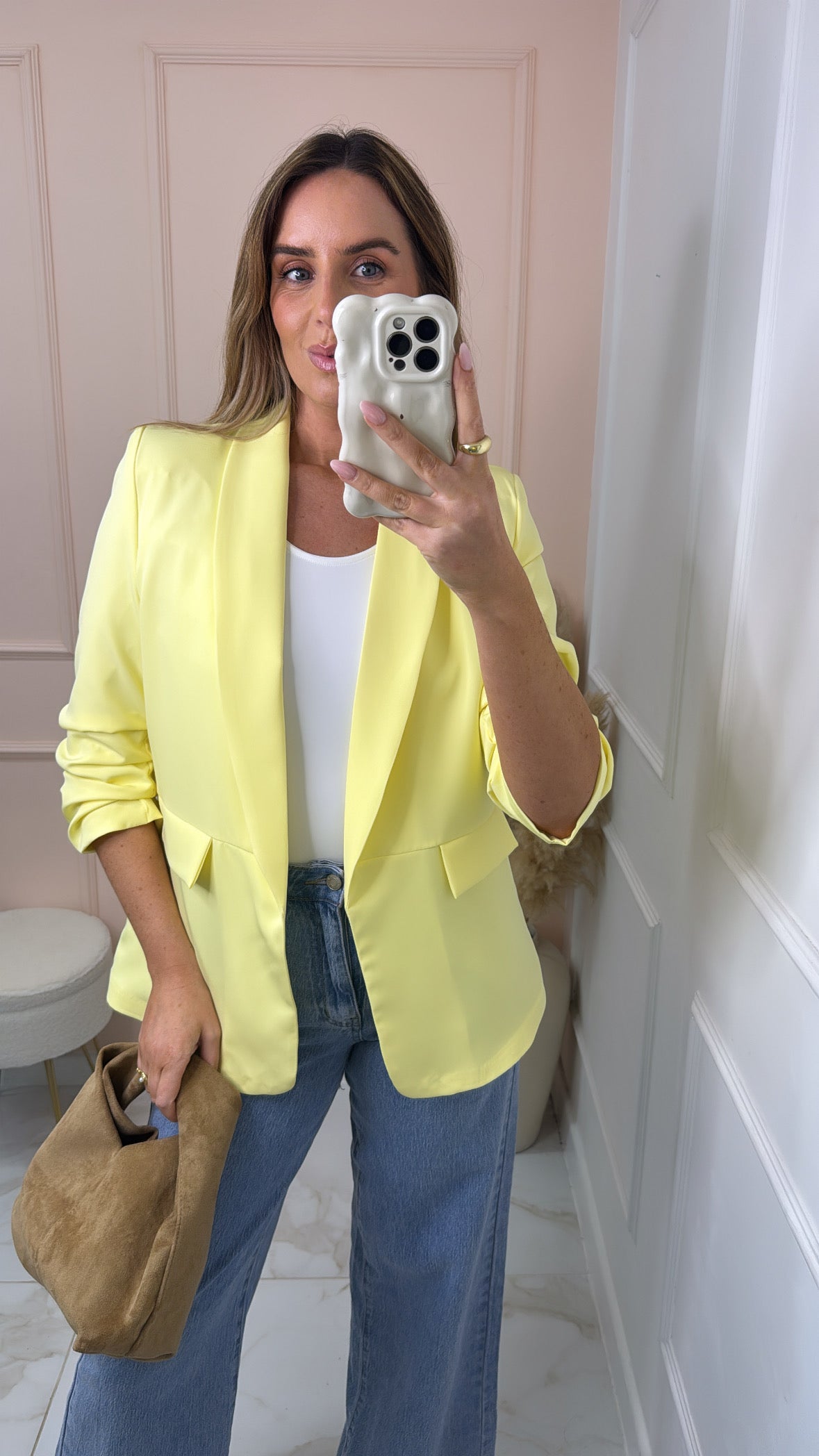 FREYA lemon ruched sleeve blazer