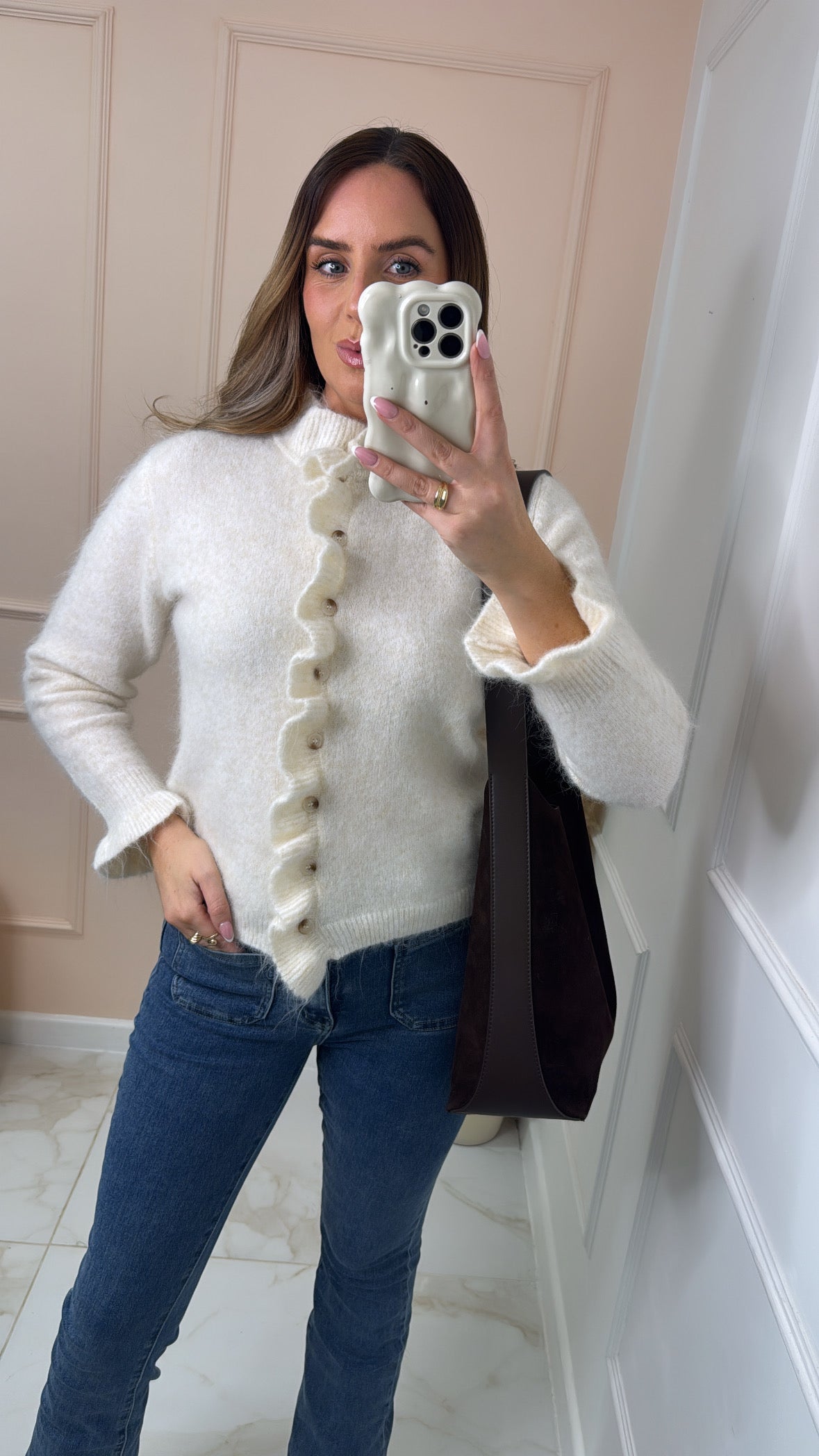 JILLY cream frill detail cardigan