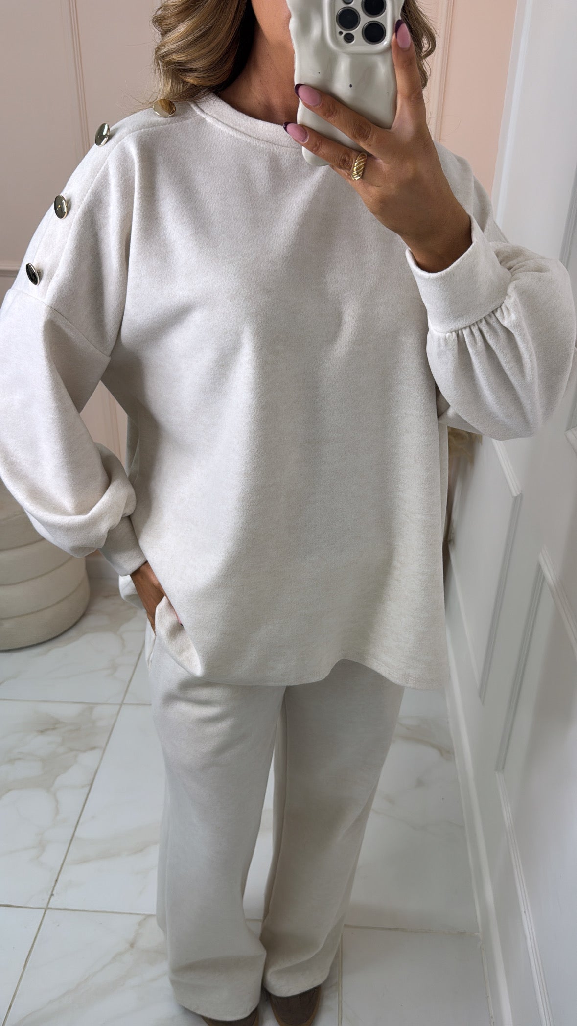 PENNY cream gold button detail lounge set