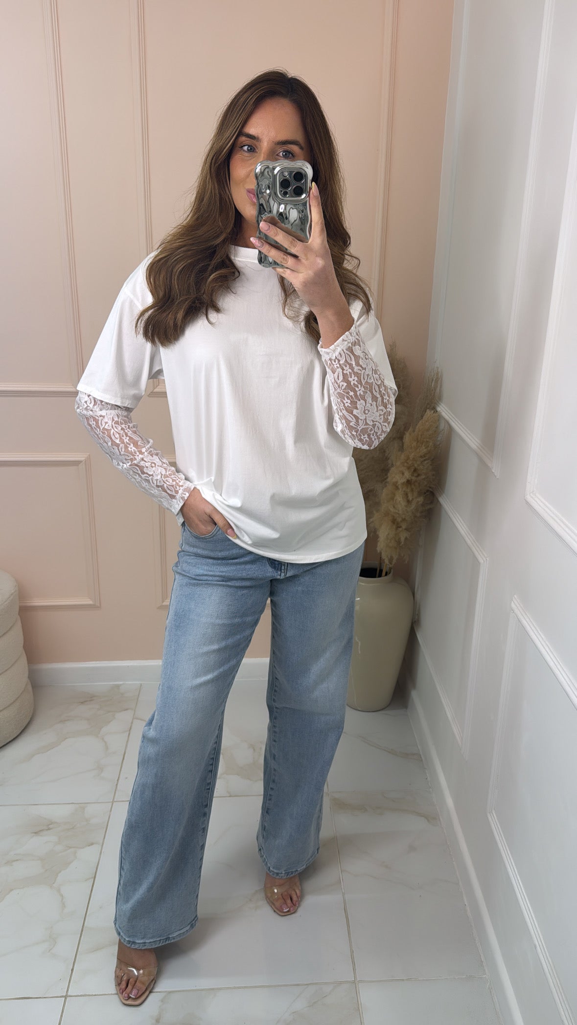 NADA white lace sleeve t-shirt