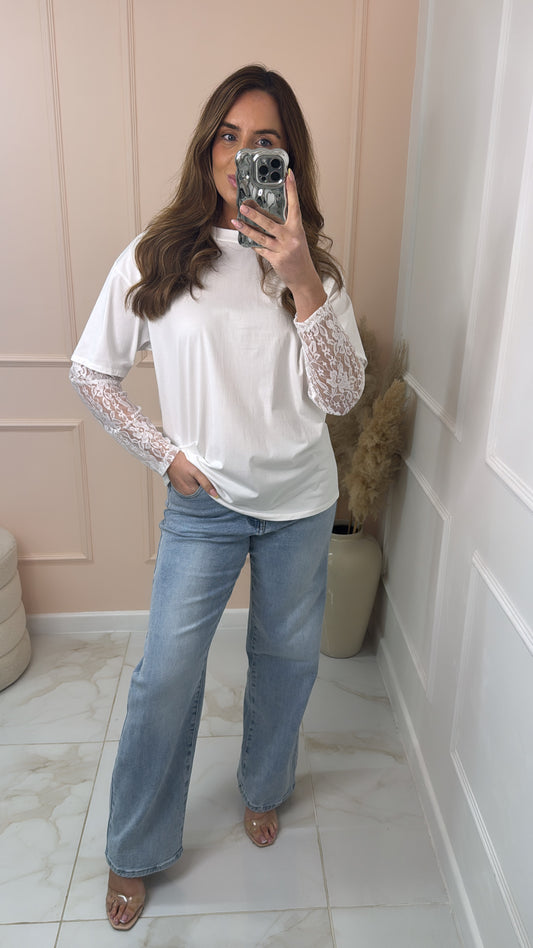 NADA white lace sleeve t-shirt