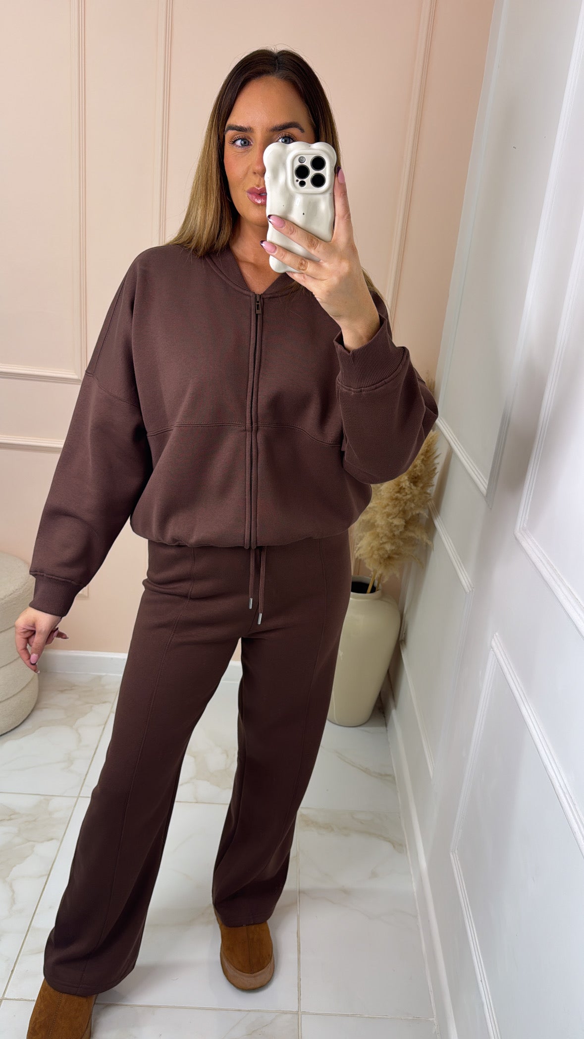 SHAUNA brown bomber lounge set