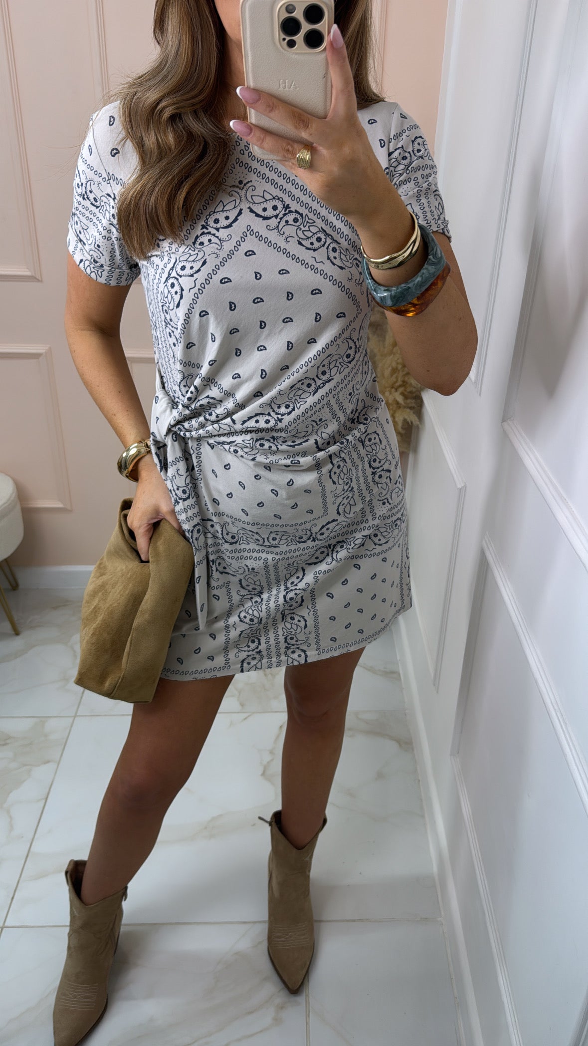 FERN navy bandana print tie front mini dress