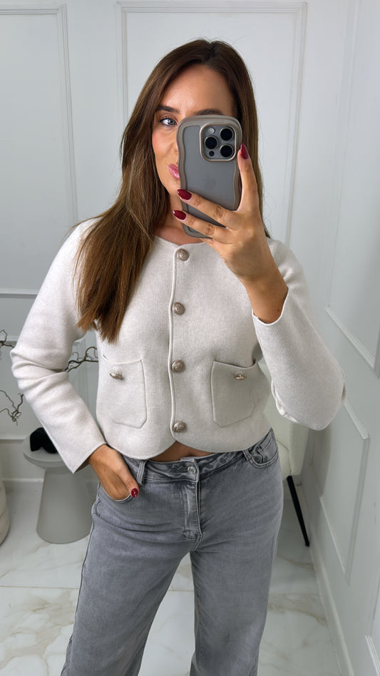 ISLA stone gold button cropped cardigan
