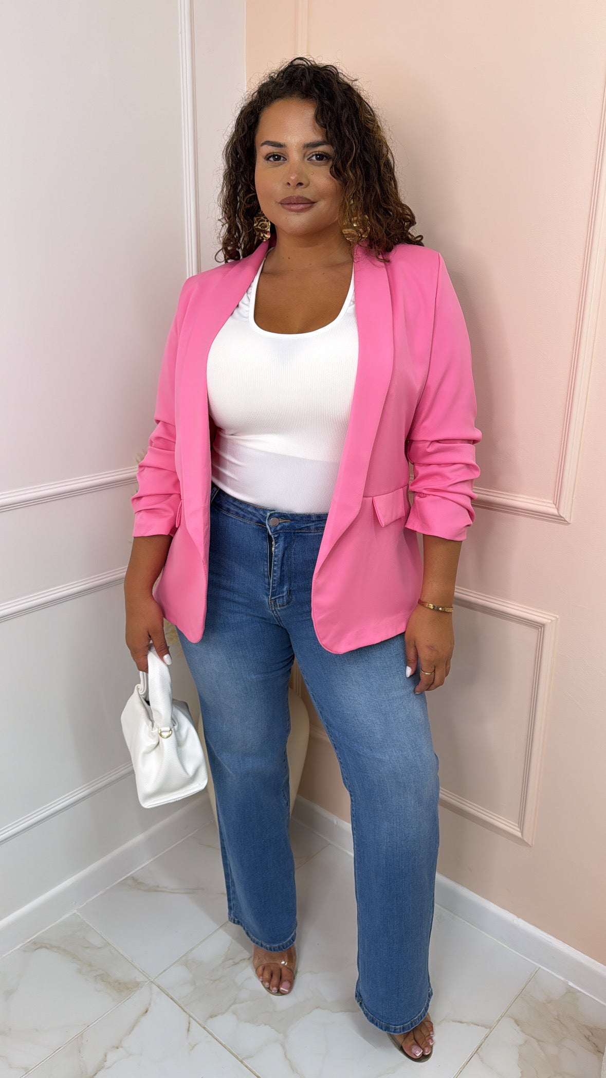 KADY candy pink ruched sleeve blazer