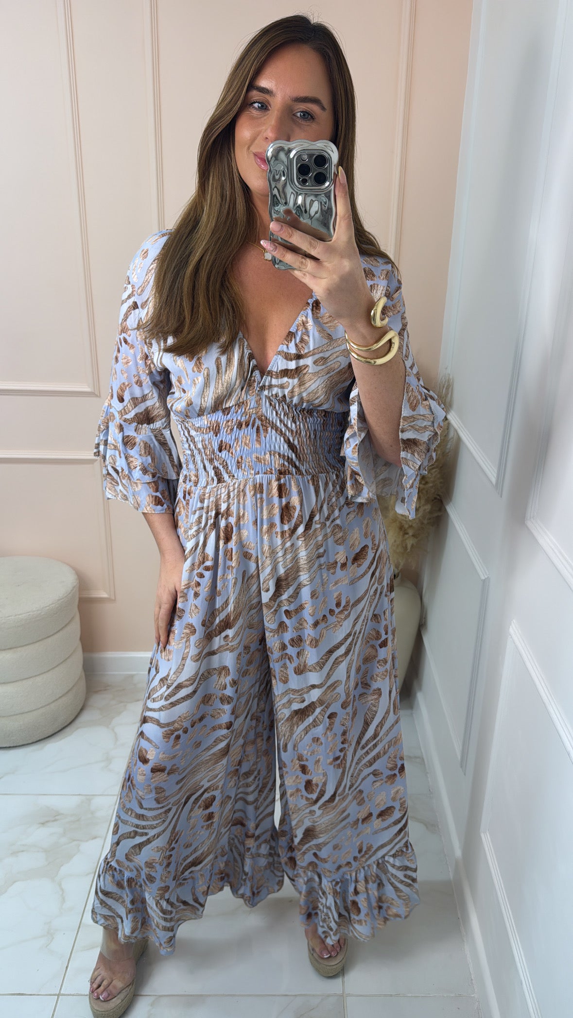GIANA blue animal print flared jumpsuit