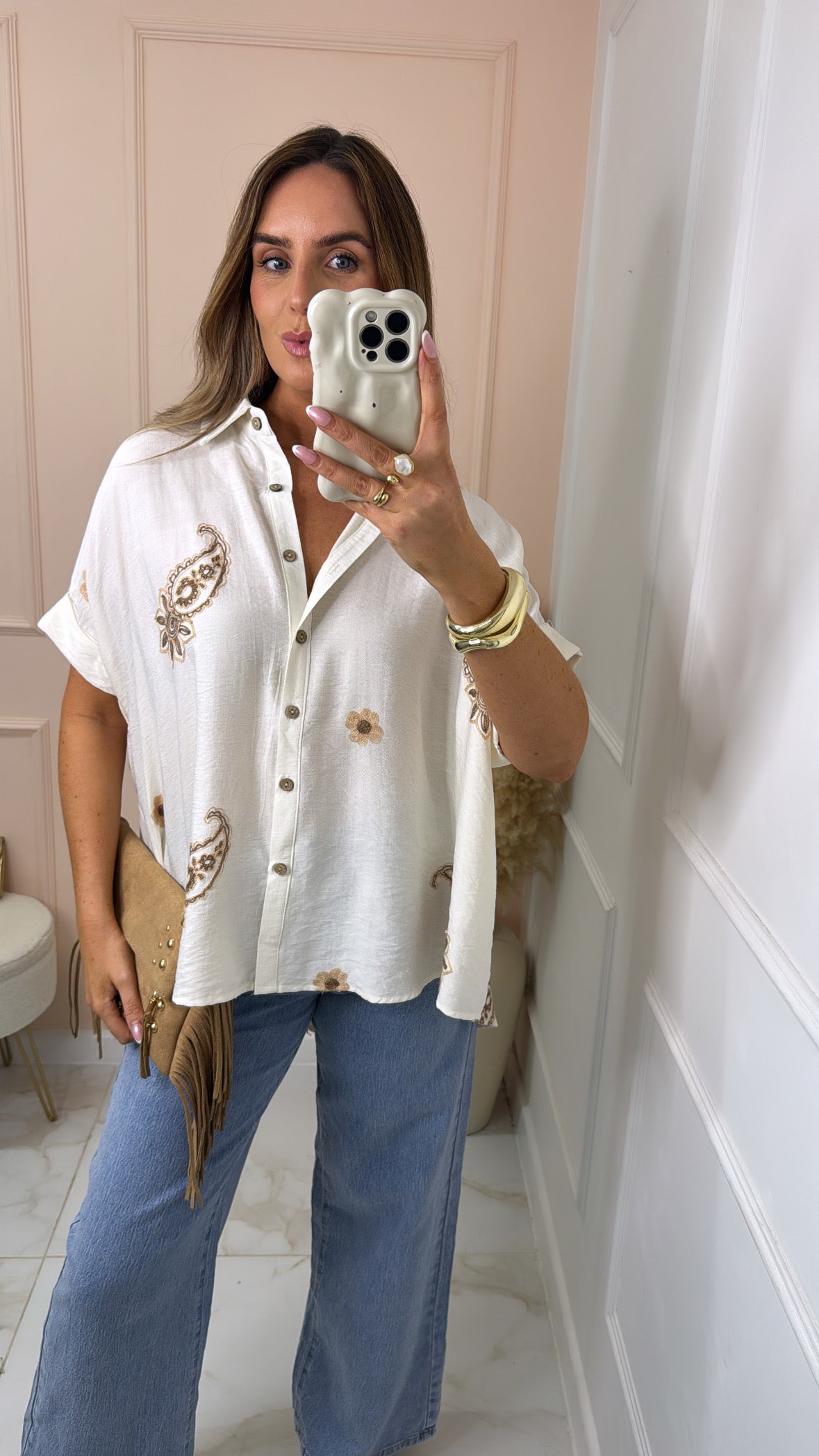 ISABELLA cream embroidered paisley blouse