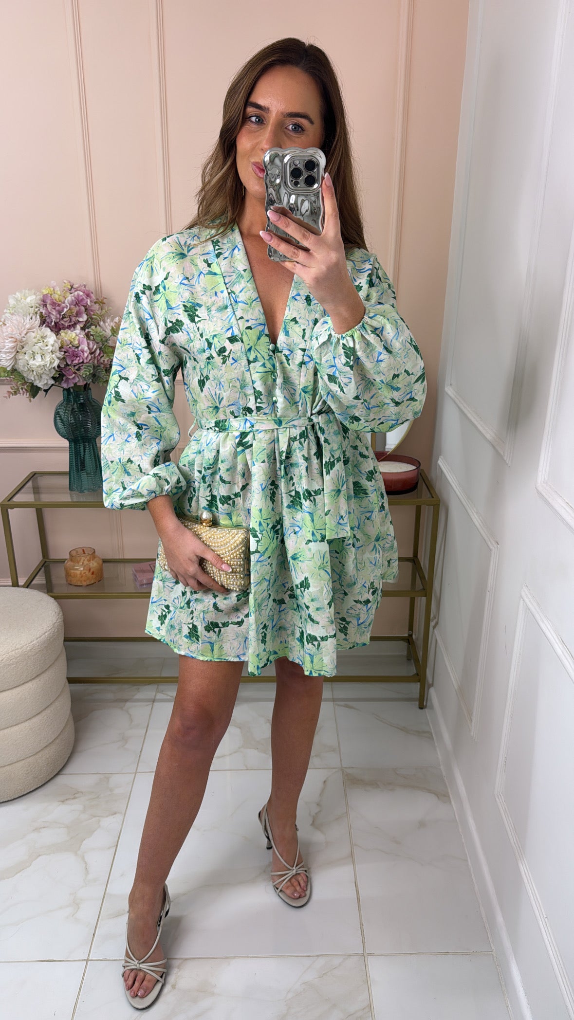 CHARLOTTE green a line belted dress