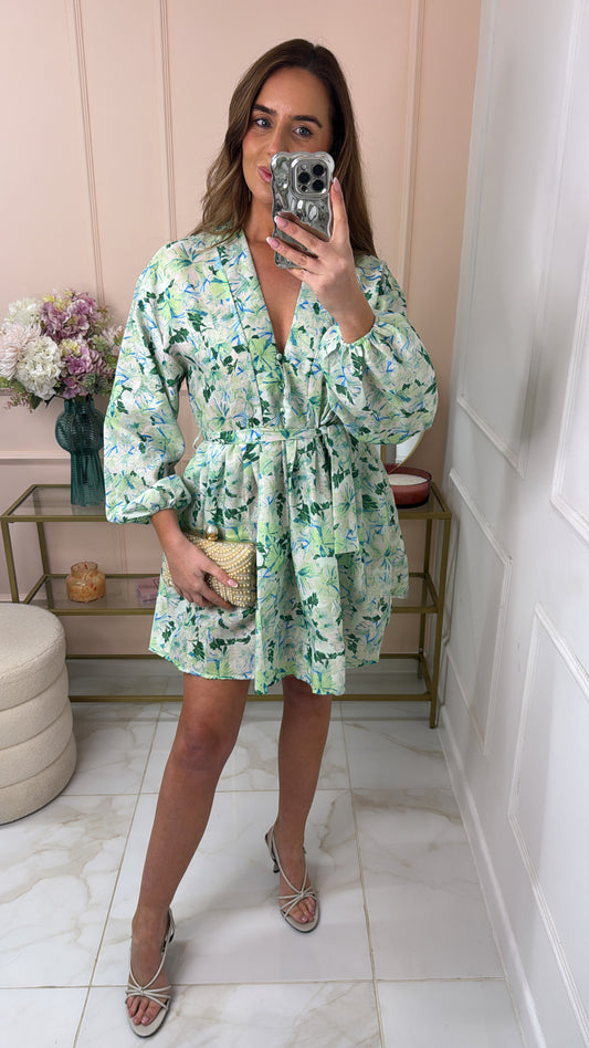 CHARLOTTE green a line belted dress