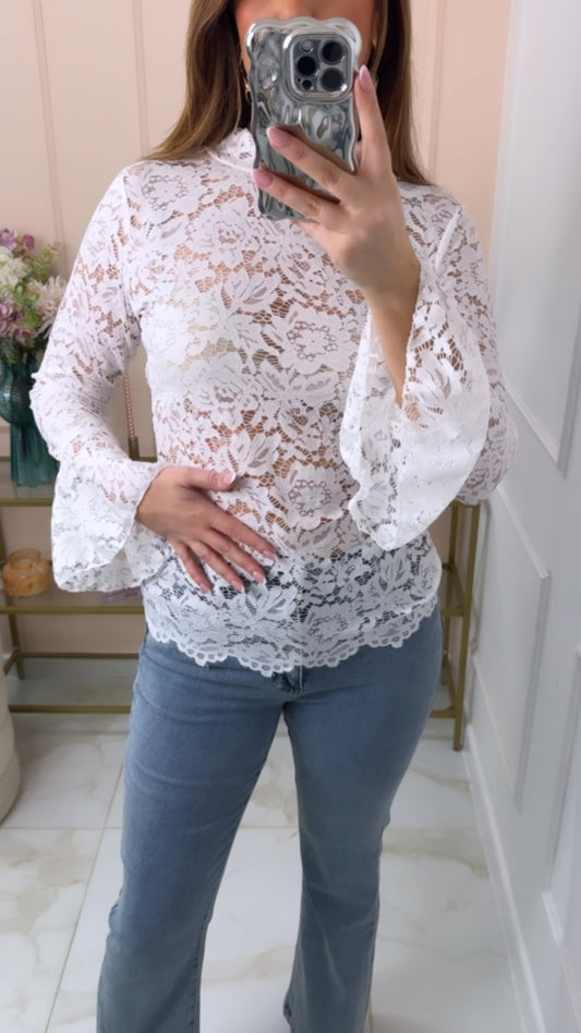 DAHLIA white lace mesh blouse