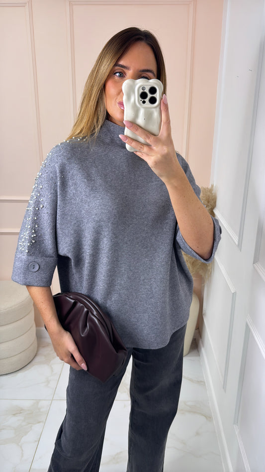 ALICE grey embellished knit top