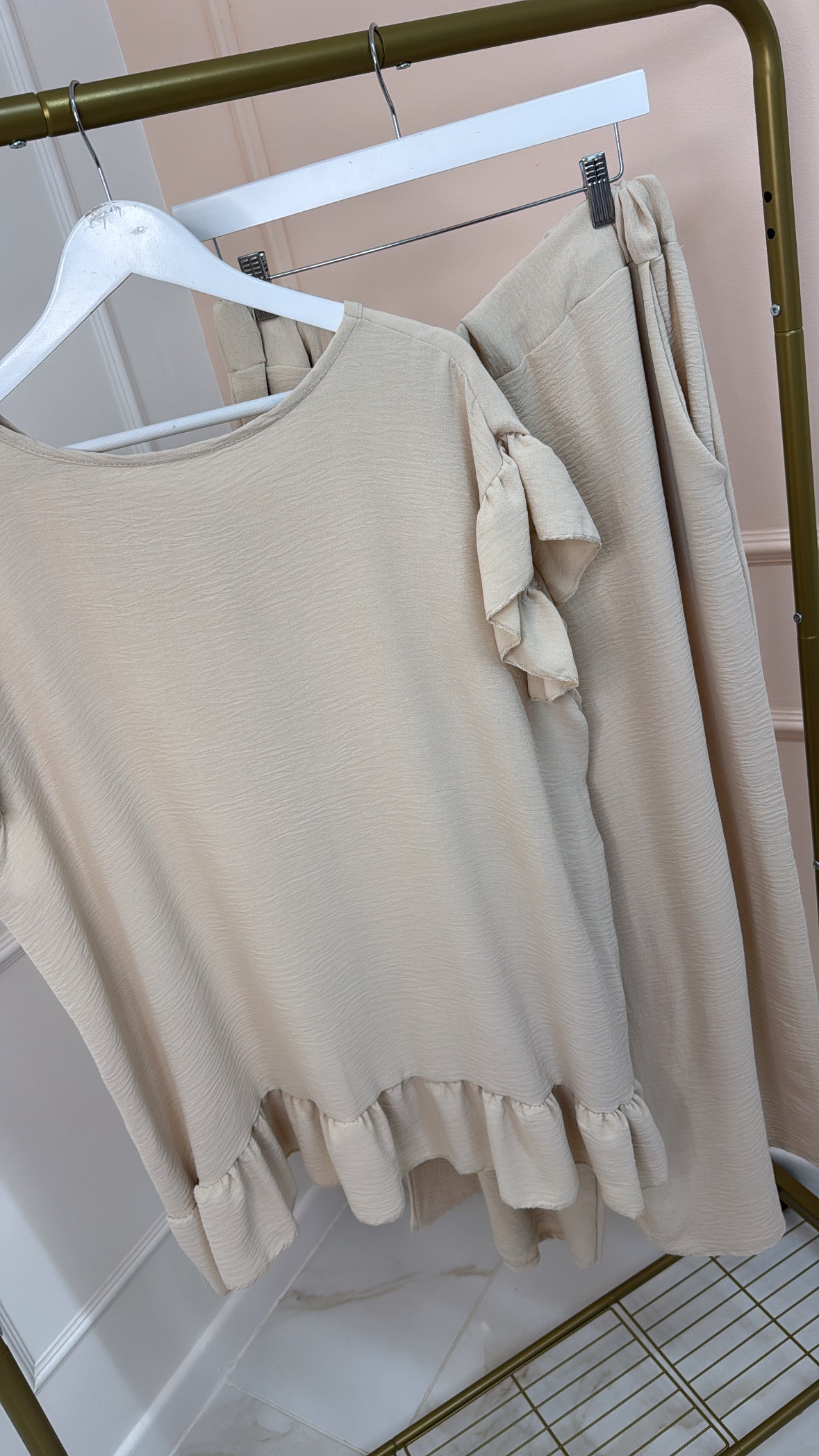NORA beige back button trouser set