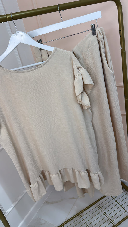 NORA beige back button trouser set
