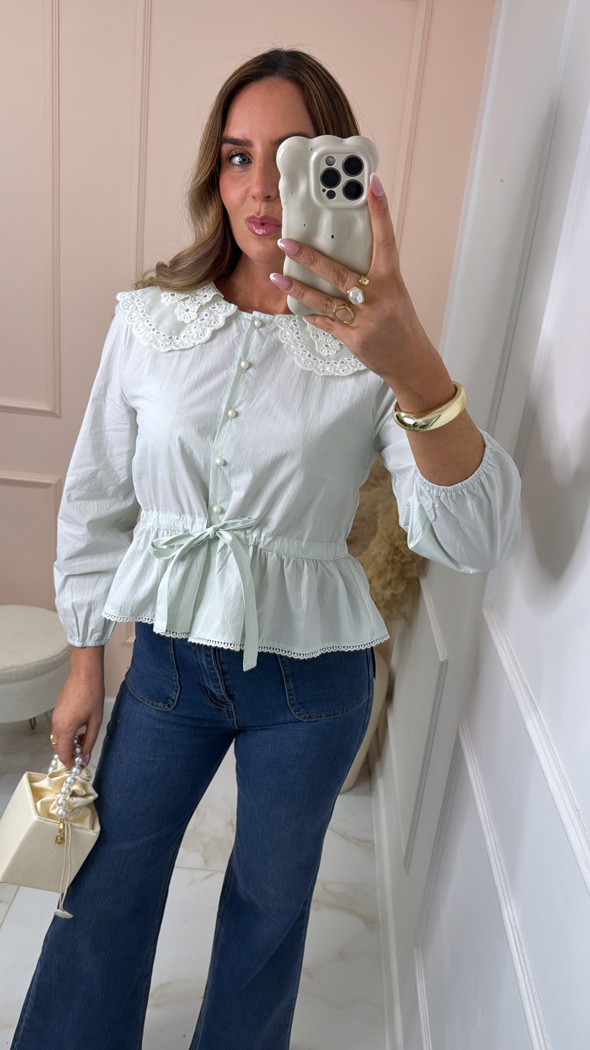 LOTTIE mint broderie collar blouse
