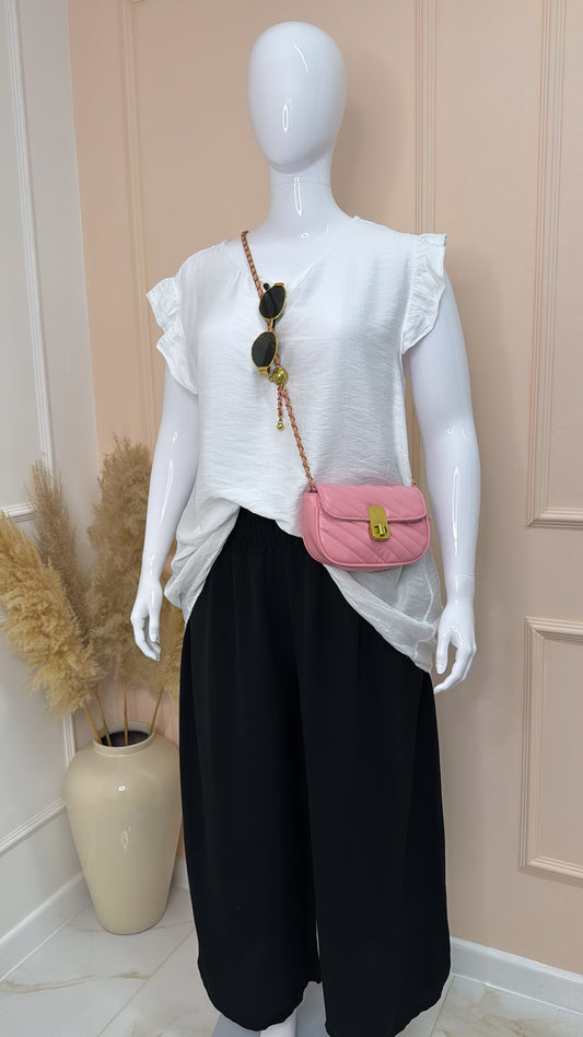 CASSIE white frill detail button back top