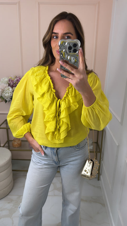 ALORA yellow ruffle cotton blouse