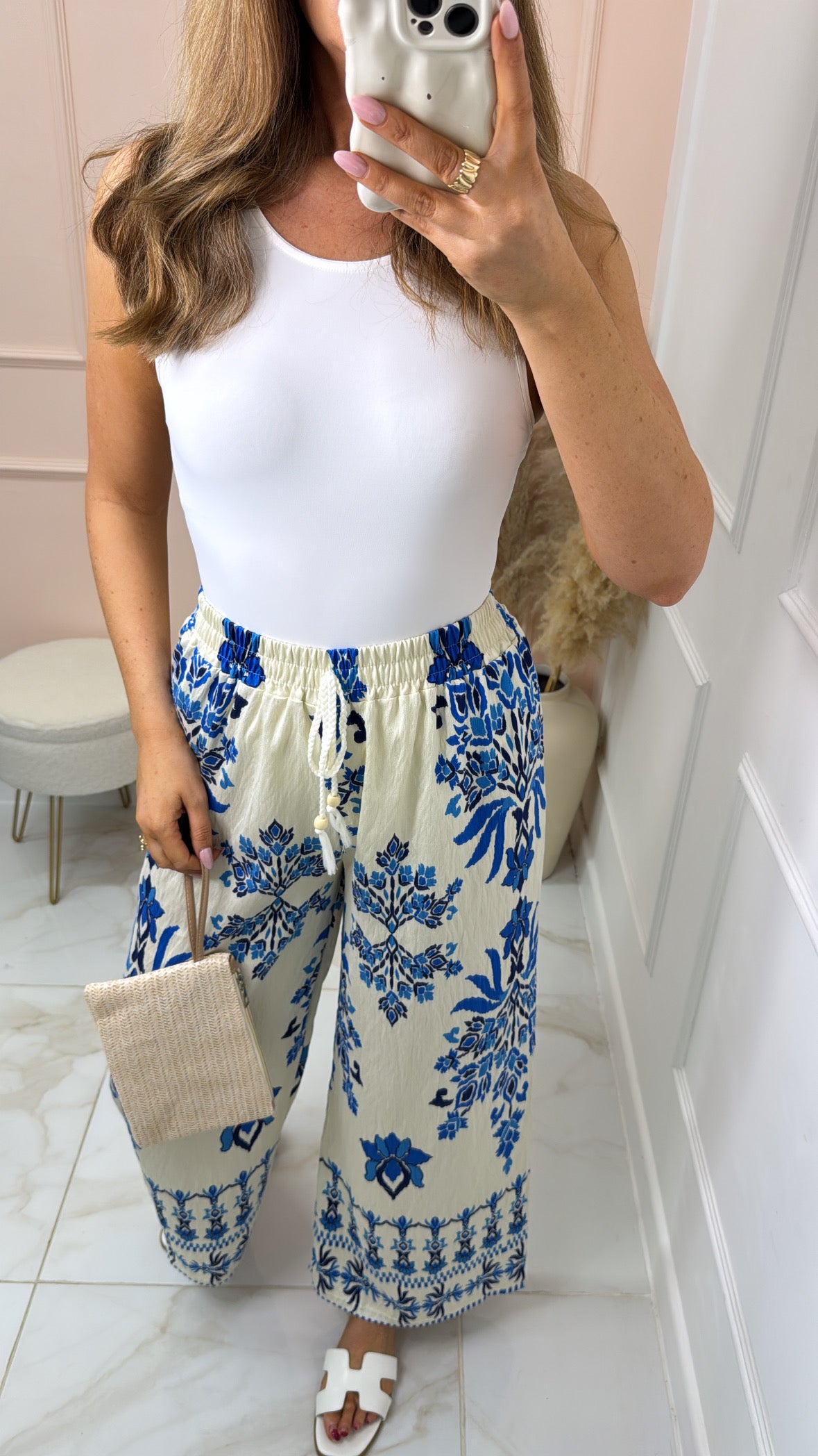 PAIGE blue printed wide leg trousers
