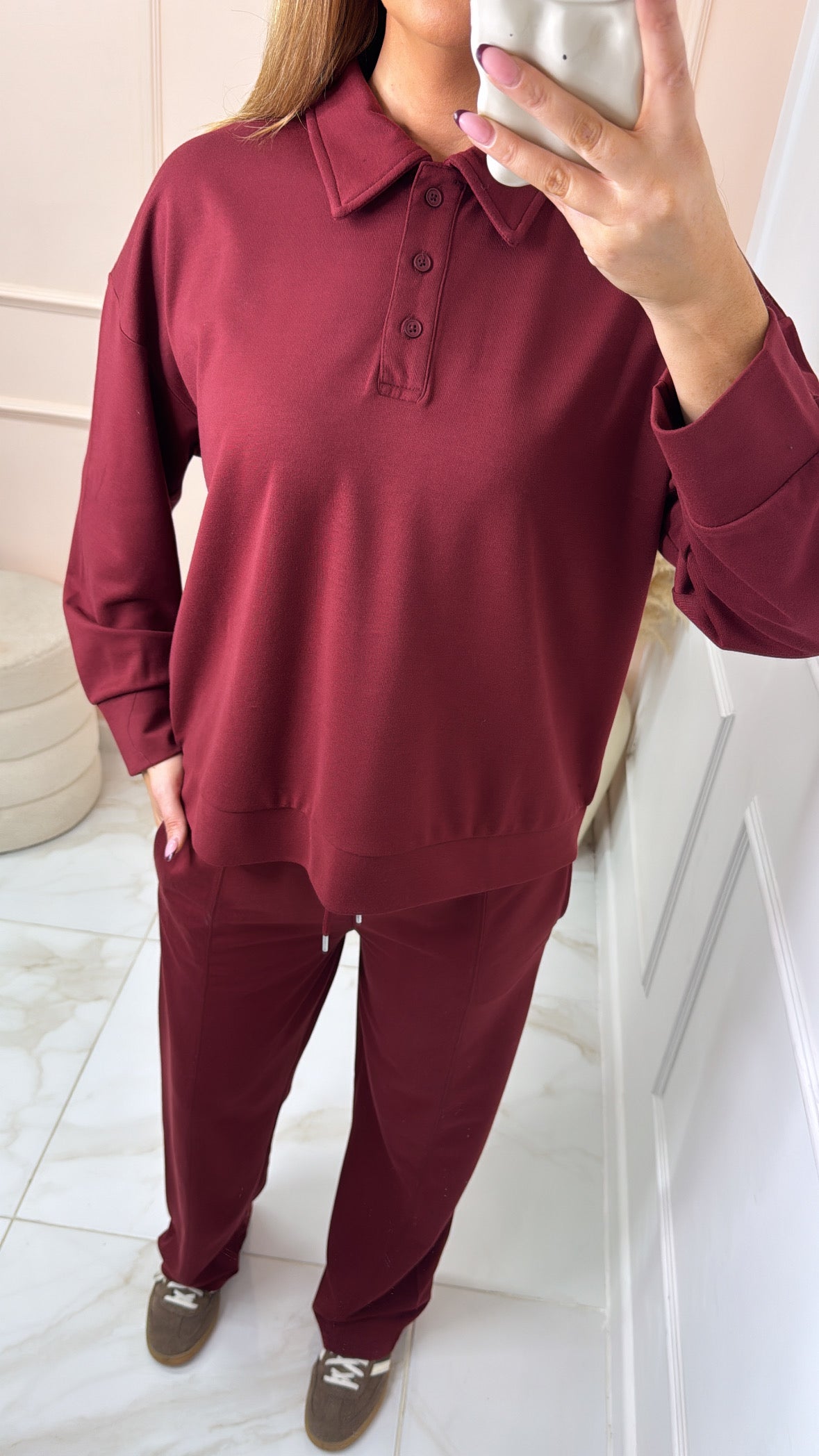 MADDIE burgundy collar detail lounge set