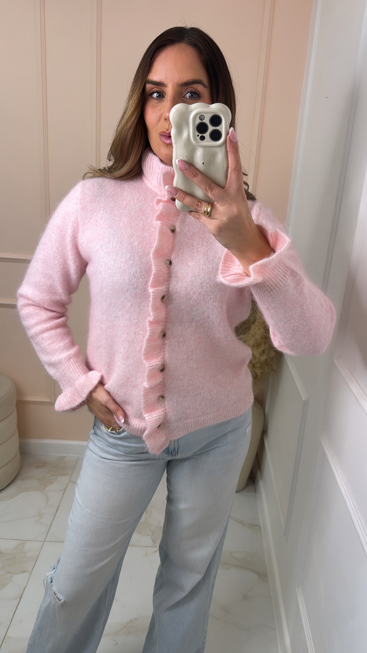 JILLY pink frill detail cardigan
