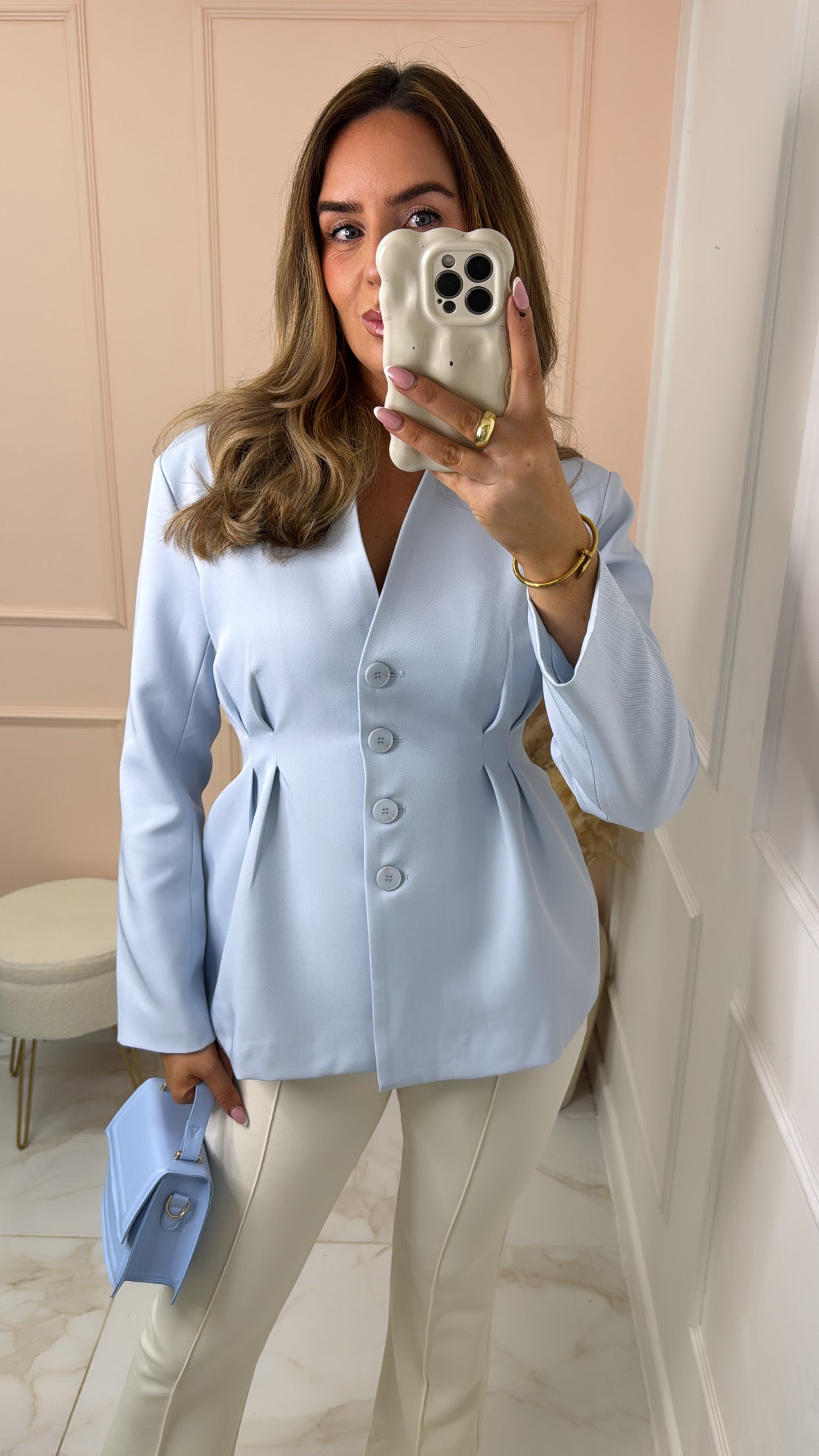 APRIL powder blue cinched waist blazer