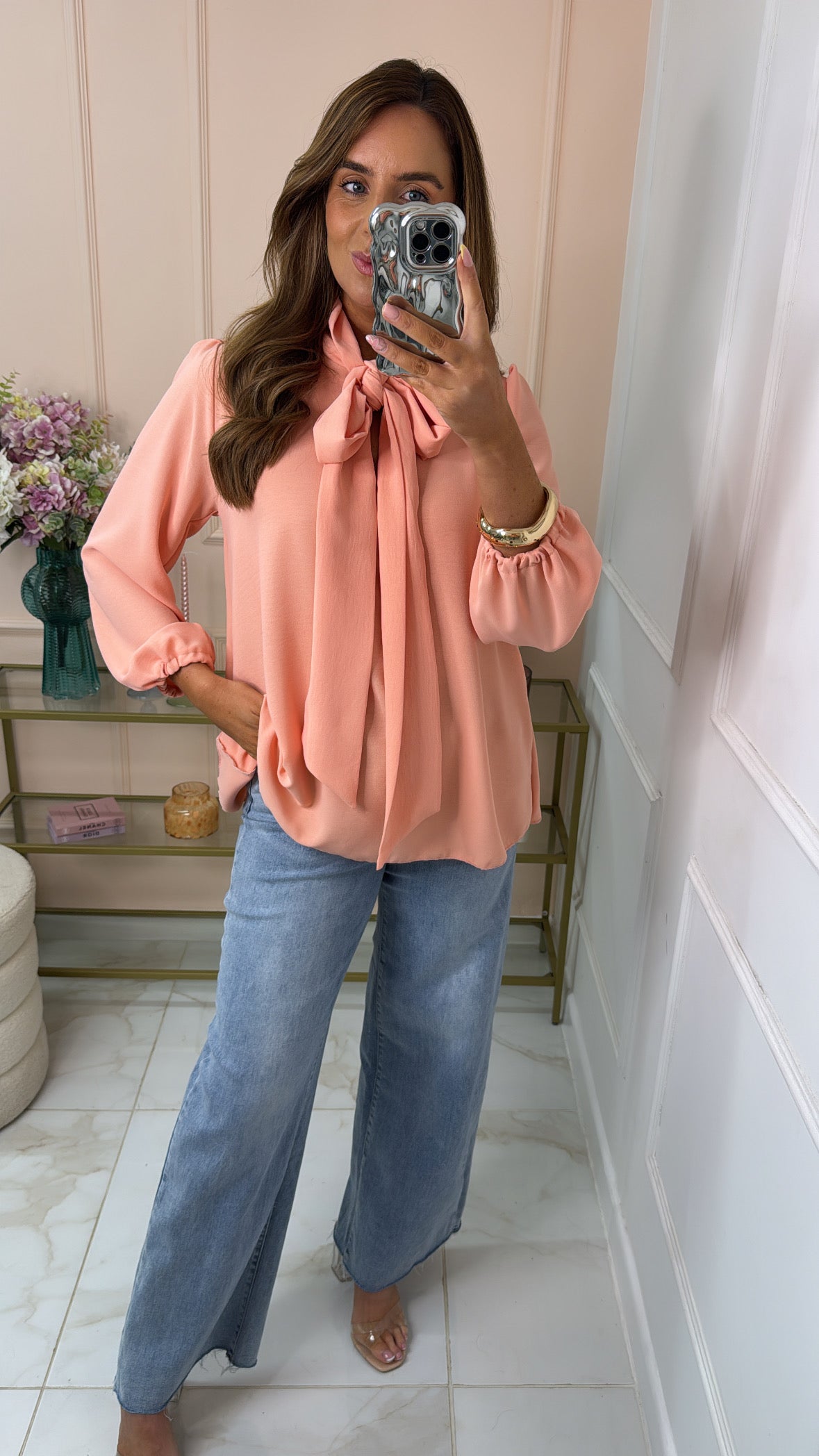 ROSIE peach bow tie blouse