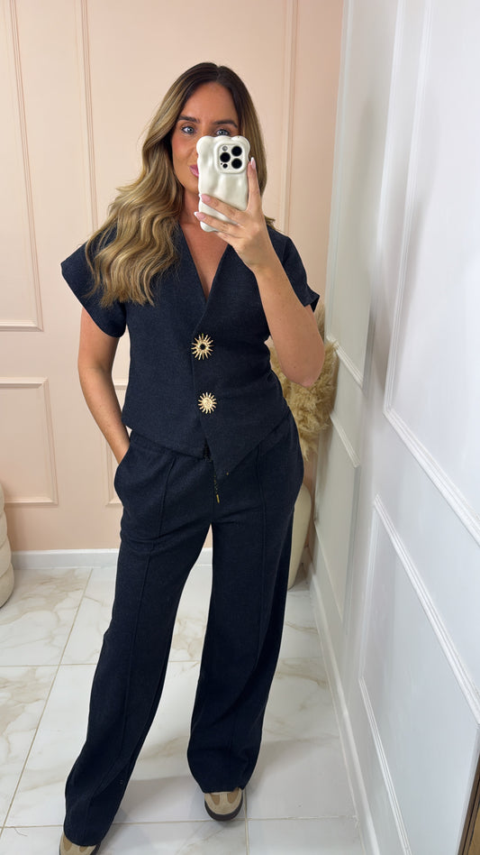 BELLA black/navy gold sun button lounge set