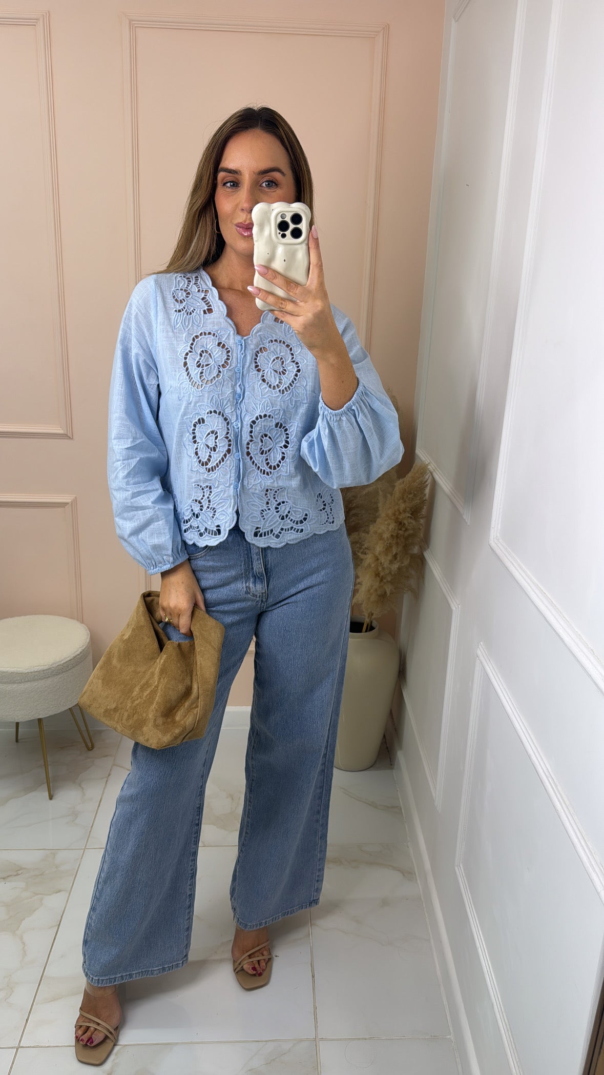 KAITLYN powder blue broderie blouse