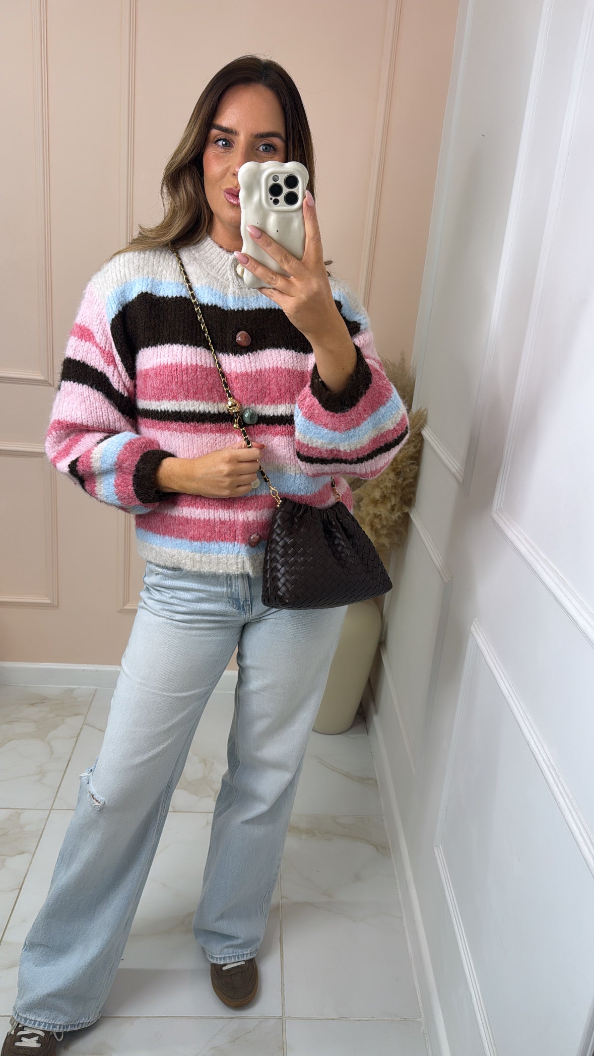 JUNIPER pink multi stripe knit cardigan