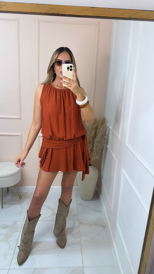 AIMEE rust draped skort mini dress