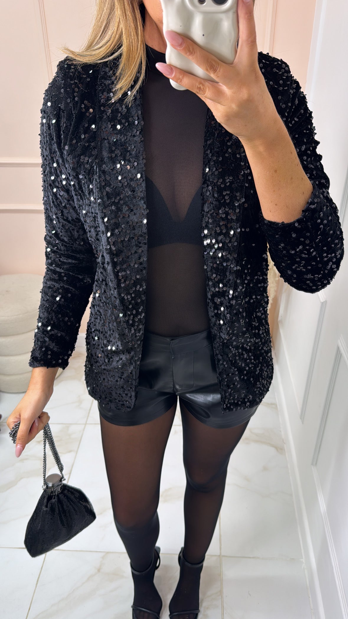 PORTIA black velvet sequin blazer