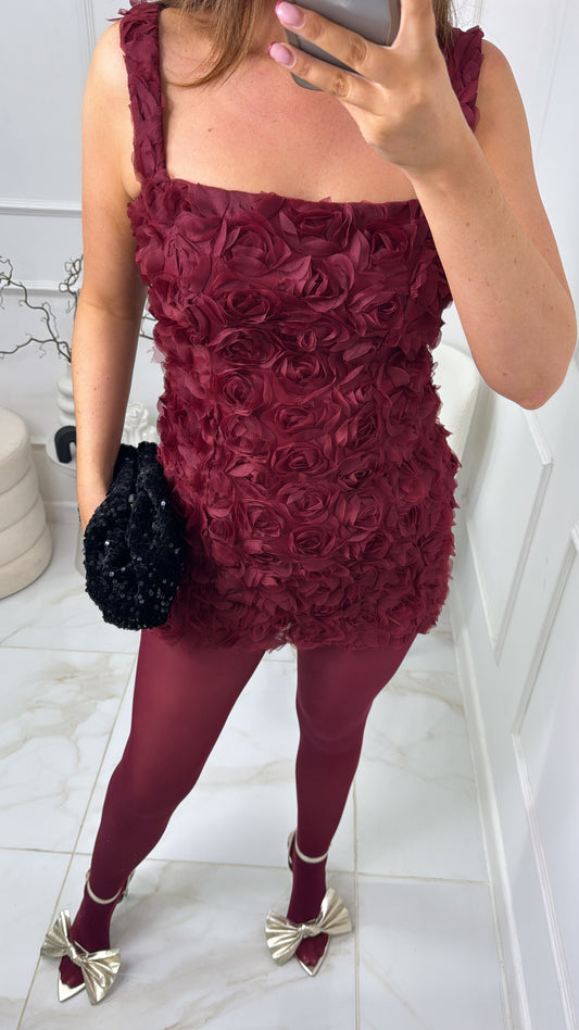 LOTTIE burgundy floral applique dress