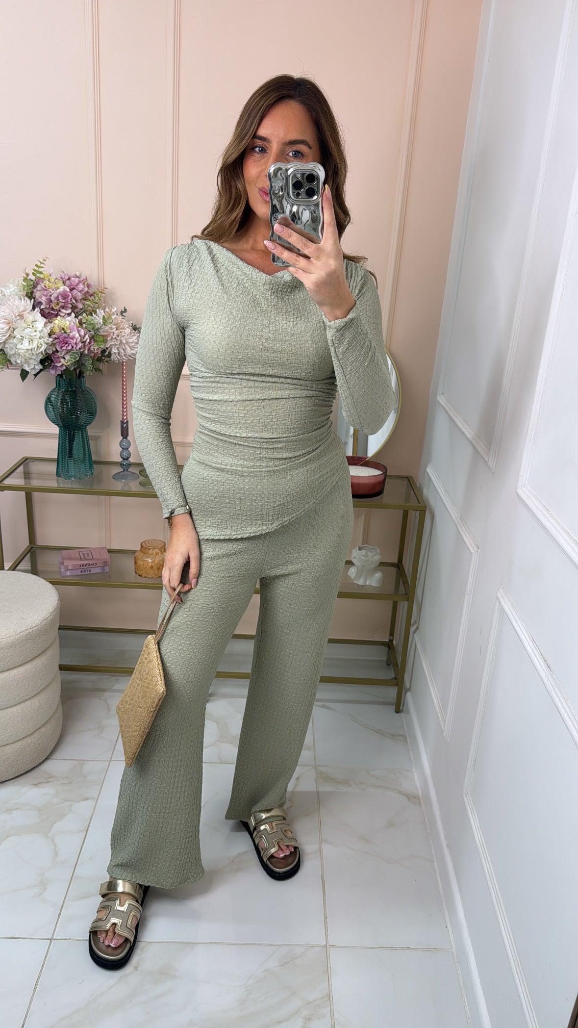YAZ sage textured asymmetric trouser set