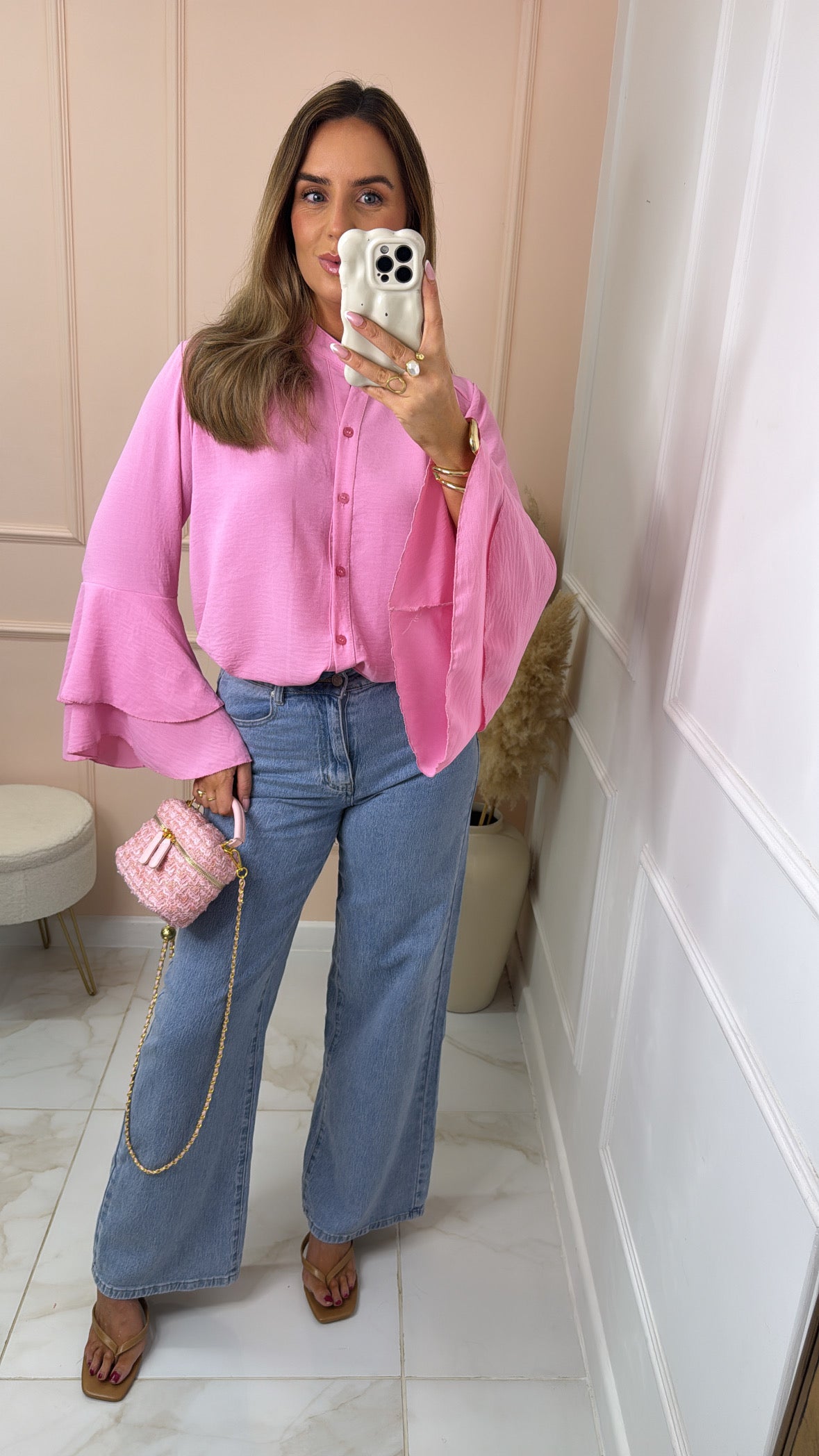 EMILIA bubblegum pink frill sleeve blouse