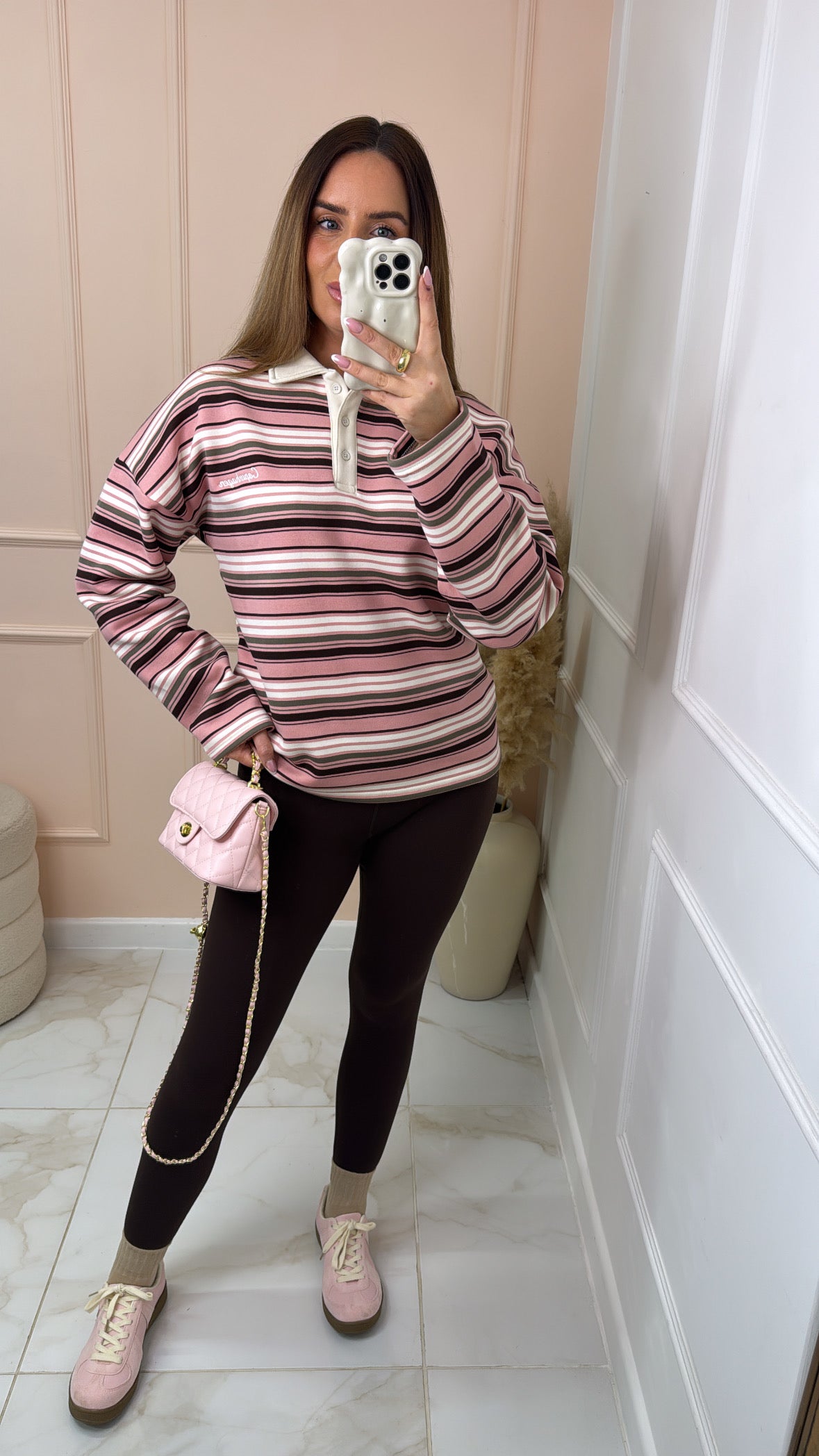 REMI pink stripe long sleeve rugby top