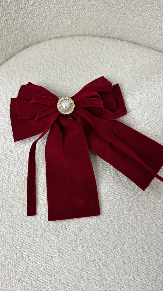 ZARA burgundy velvet pearl hair bow