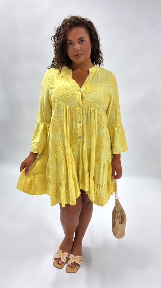 LULU lemon tiered smock dress