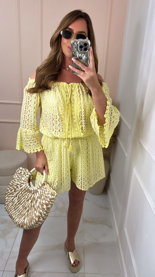 ANYA lemon lace bardot playsuit