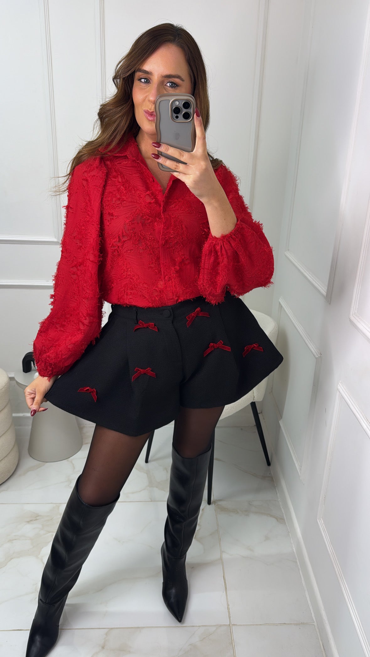 CARMEN black bow flared shorts