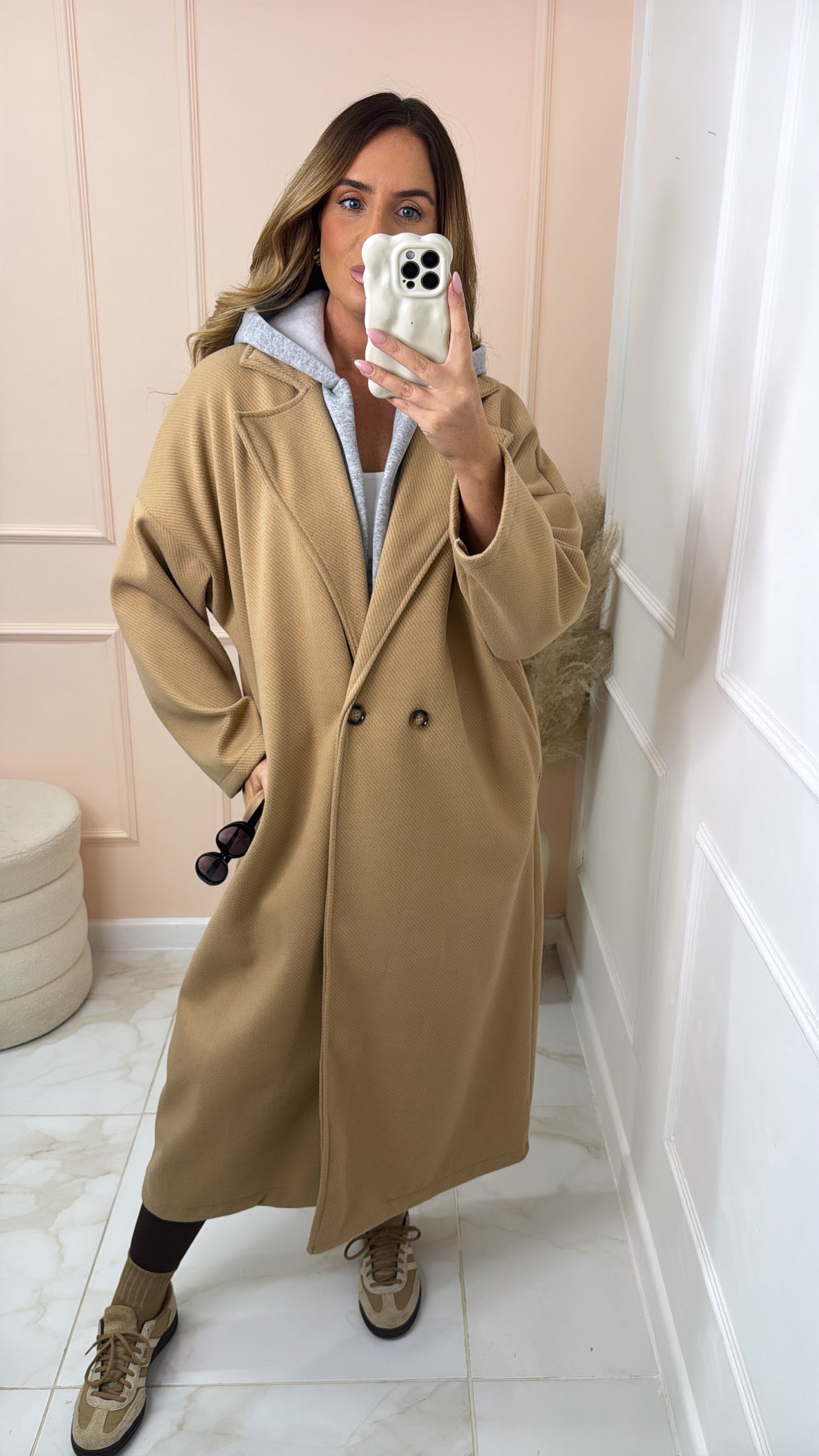 SCARLETT beige hooded duster coat