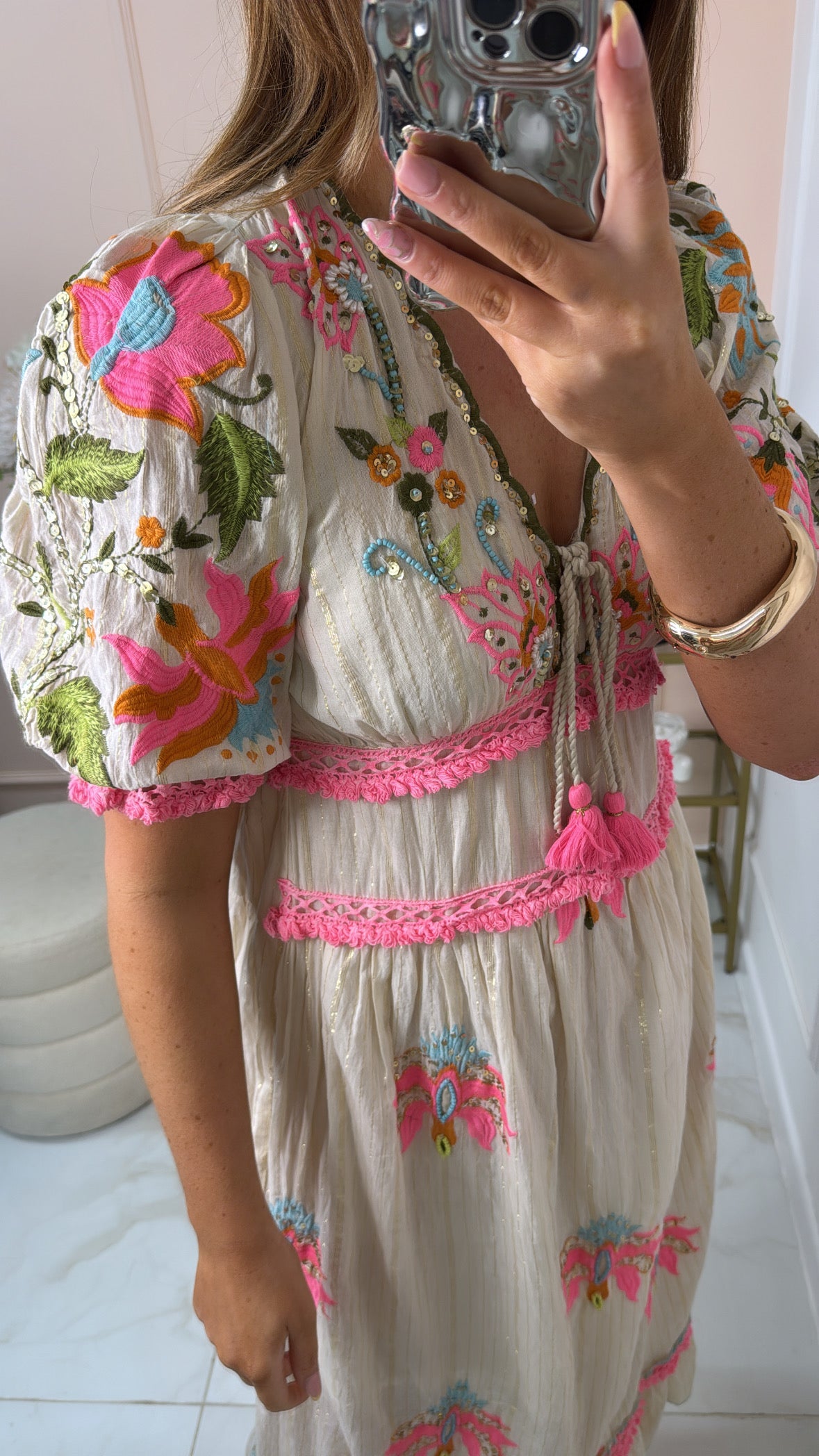 ELLA pink tassle embroidered maxi dress