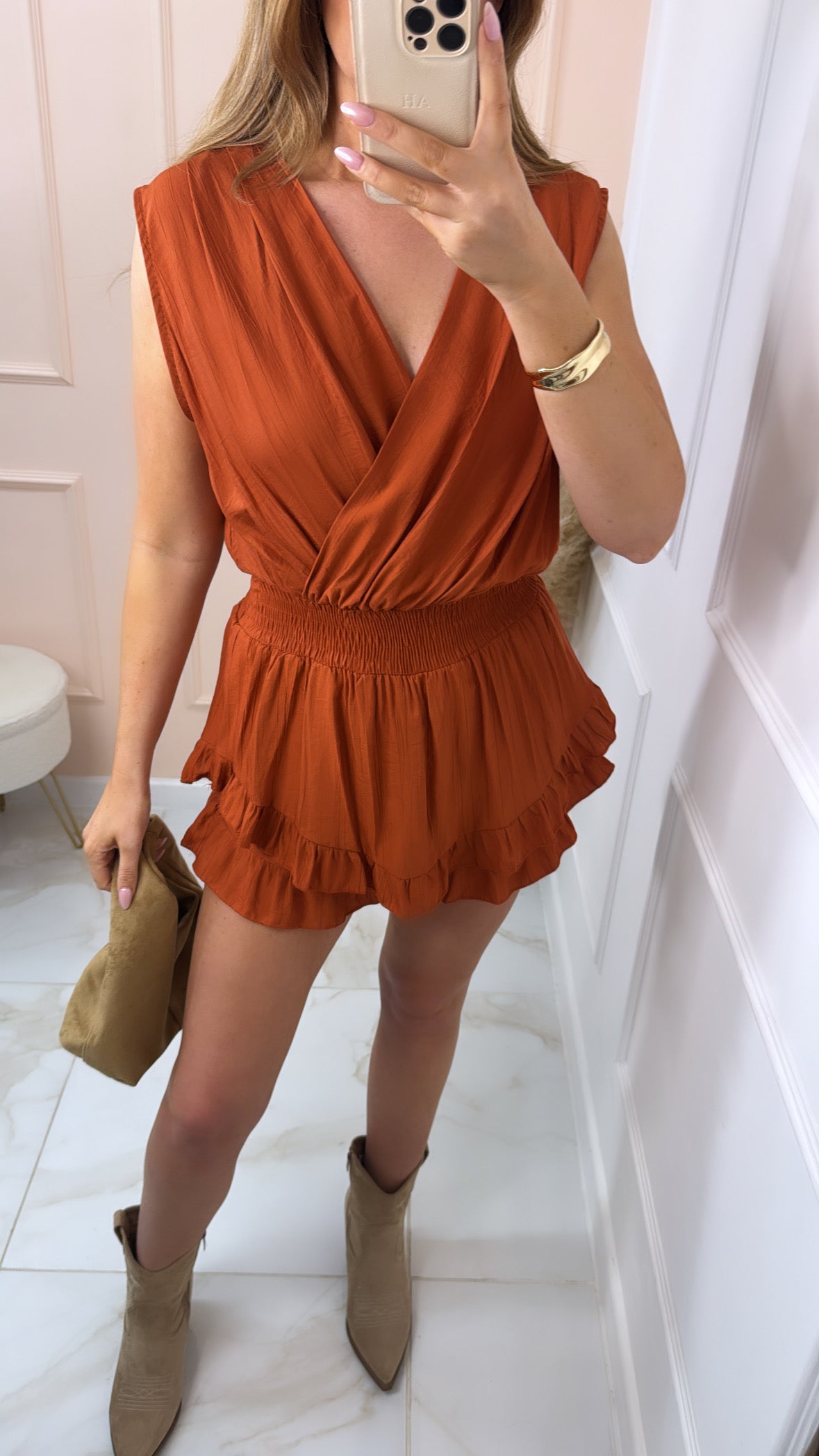 REMI rust crossover ruffle playsuit