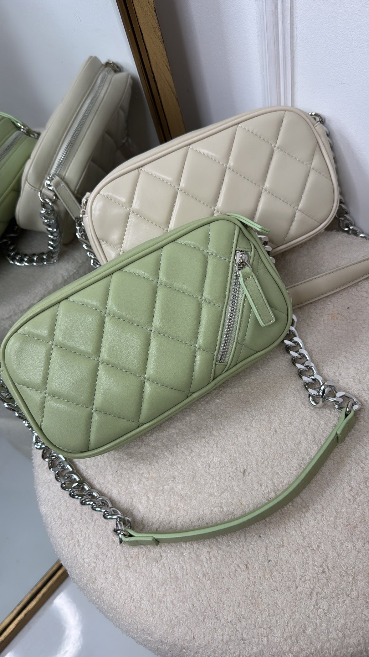SHELBY sage quilted chain bag