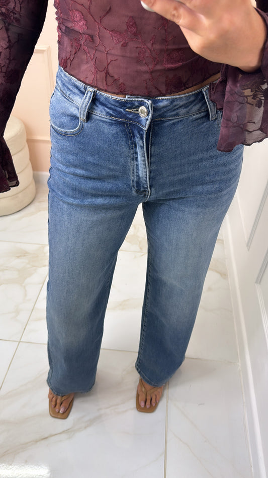 DARCY mid wash high waisted straight leg jeans