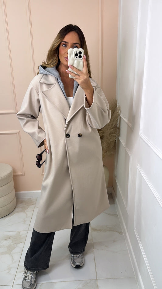 LOLA cream hooded duster coat