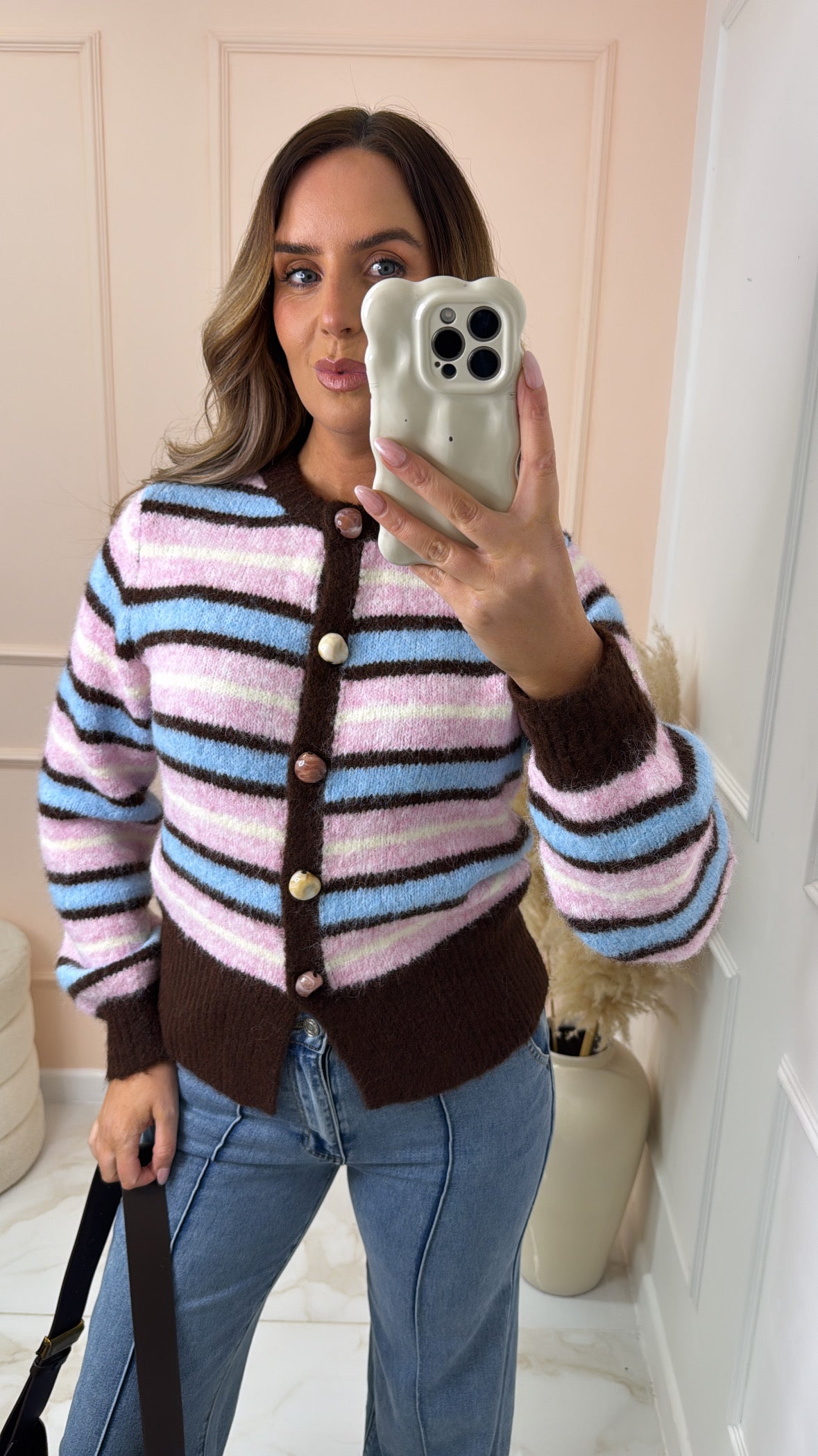 MARGOT pink & brown stripe cardigan