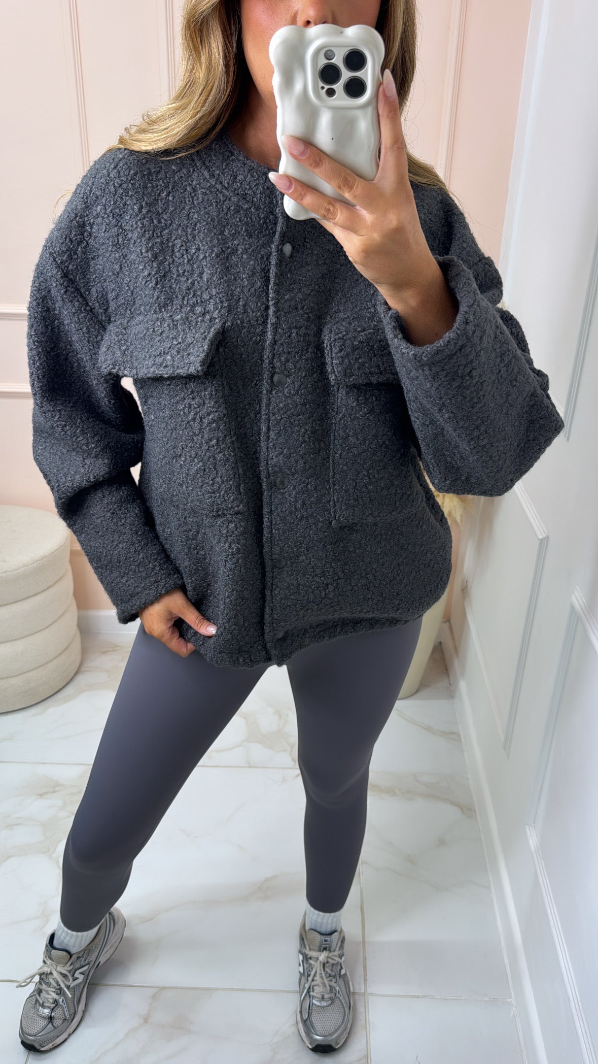 REMI charcoal woolen effect oversized bomber jacket