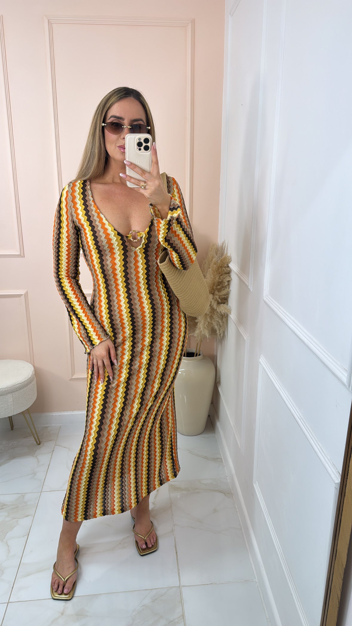 RAE taupe wave print maxi dress